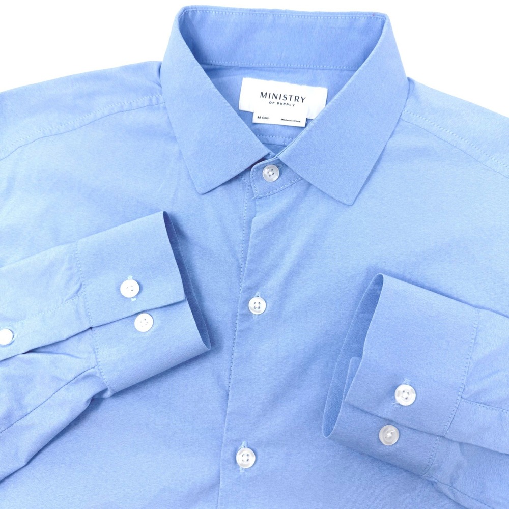Ministry of Supply Aero Dress Shirt Mens Medium Slim Light Blue Performance Long